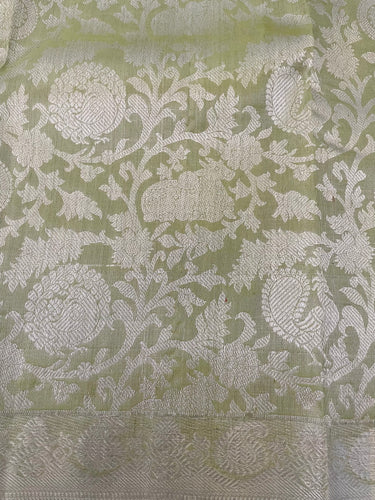 ShopNaya Exclusive | Metallic Kanchipuram Pure Silk Saree | Pastel Green | Pure Silver Zari | Handwoven | Ships from California